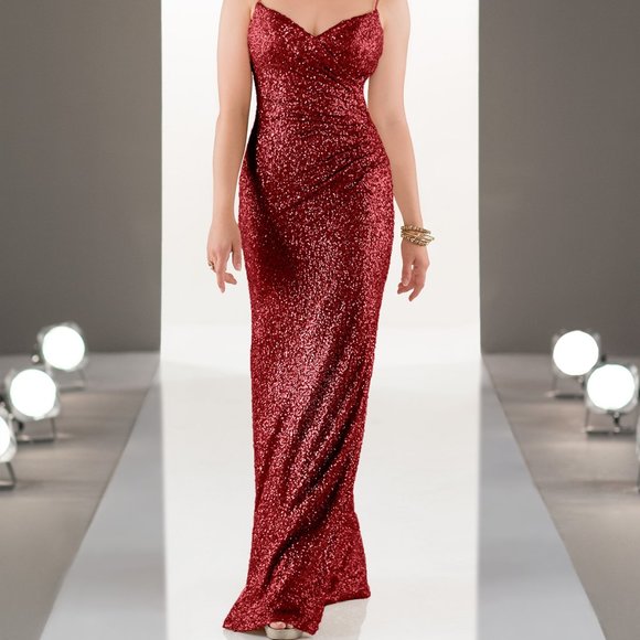 New Burgundy Sequin Sorella Vita Bridesmaid Dress, Formal Maroon Maxi Sz 10 $599 - Picture 2 of 8